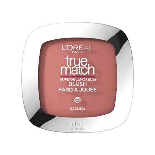 L'Oréal Paris True Match Super-Blendable Blush in shade N7-8 Natural Rosy in a silver-edged square compact.