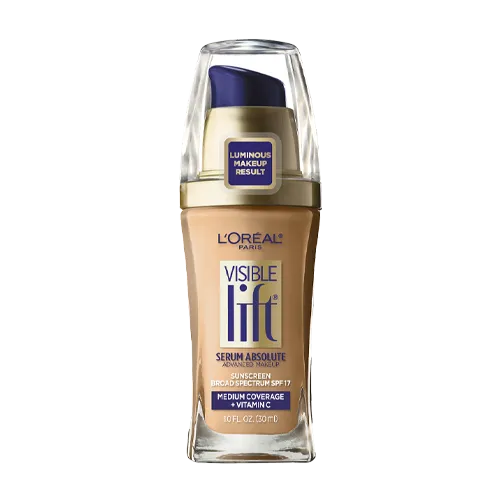 L'Oréal Paris Visible Lift Serum Absolute foundation bottle with pump dispenser and clear cap.