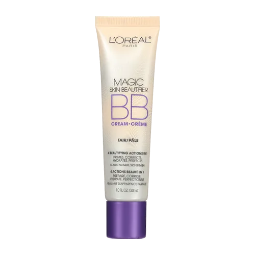 Tube of L'Oréal Paris Magic Skin Beautifier BB Cream in fair shade with purple cap.