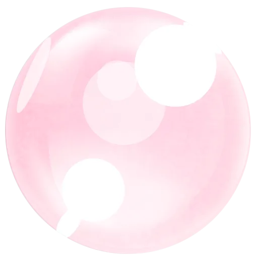 Translucent pink soap bubble with white reflections on a white background.