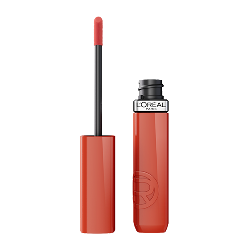L'Oréal Paris red liquid lipstick with applicator wand.