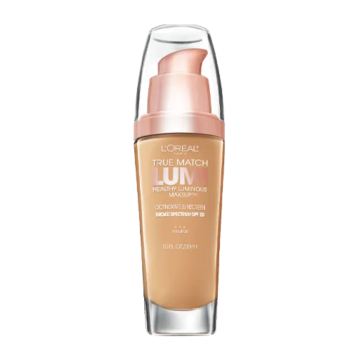 Bottle of L'Oréal True Match LUM healthy luminous makeup with SPF 20 in neutral shade.