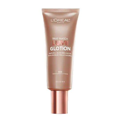 Tube of L'Oréal Paris True Match Lumi Glotion natural glow enhancer in shade 903 medium.