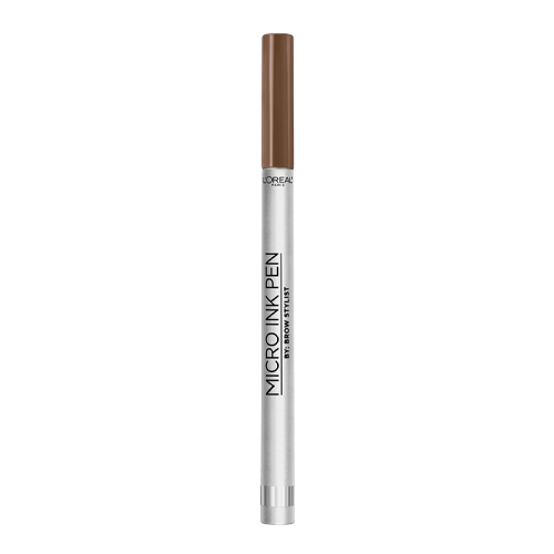 L'Oreal Paris Micro Ink Pen eyebrow stylist with brown cap and silver body.