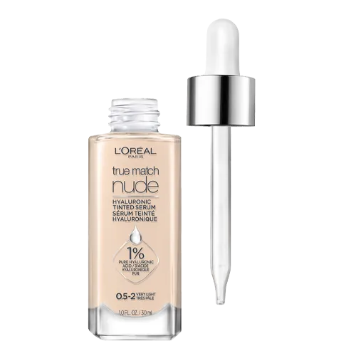 L'Oréal Paris True Match Nude Hyaluronic Tinted Serum bottle with dropper, shade 0.5-2 Very Light.