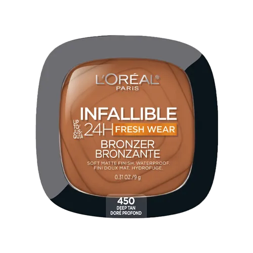L'Oréal Paris Infallible 24H Fresh Wear Bronzer in shade 450 Deep Tan with soft matte finish and waterproof formula.