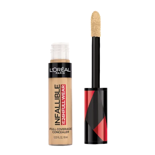 L'Oréal Paris Infallible 24H Full Wear full coverage concealer with open applicator wand.